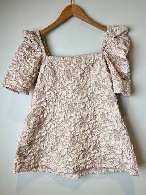 Karen Millen Coquette Square Neck Textured Puff Sleeve Top - Blush